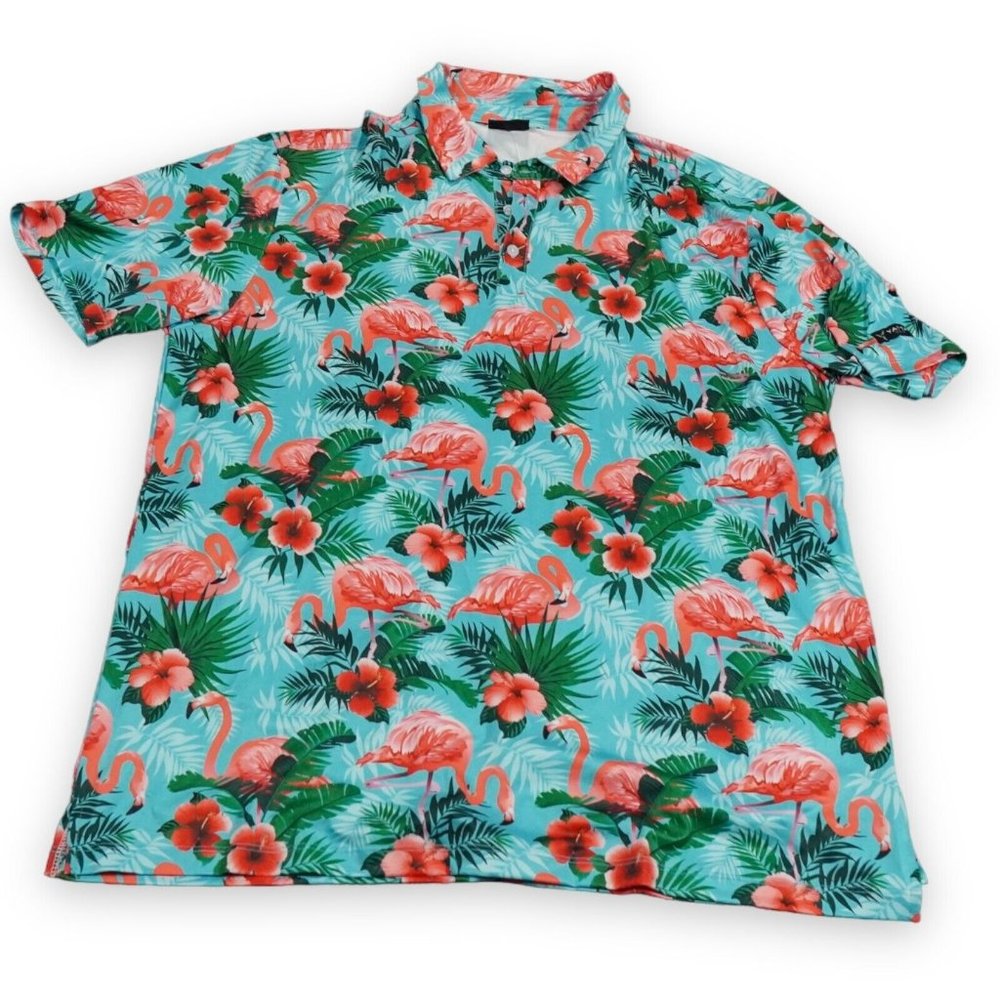 YATTA Golf Shirt Men's Extra Large  NO Size‎ tag  Hawaiian Polo Pink Flamingo